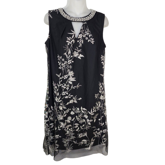 SD Collection Womens Dress Sz 8 Black Floral Embroidered Mesh Overlay Beaded - Picture 1 of 11